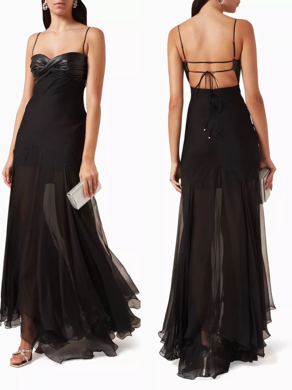 Maria Lucia Hohan Leslie Leather & Silk Gown Black